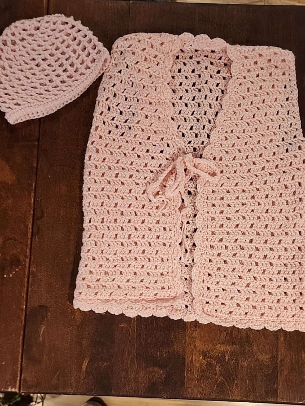 Hand Crafted Light Pink Crochet Kids Vest & Hat Set